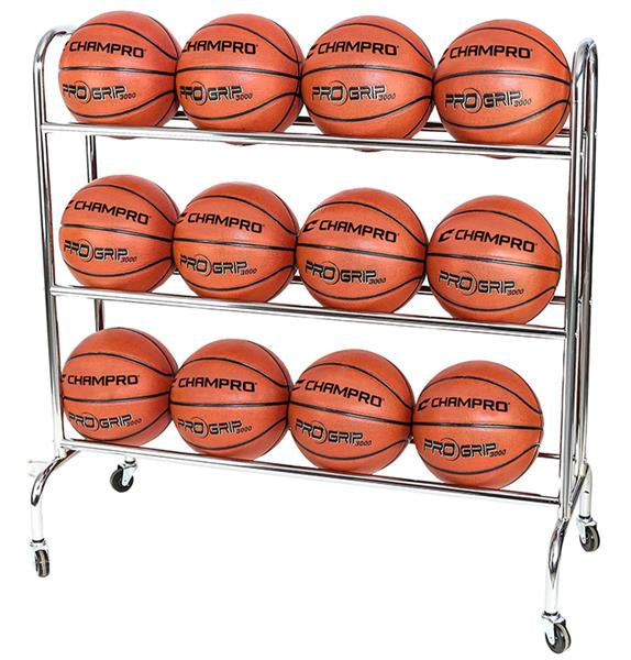 Rolling Basketball Ball Cart Storage Rack, 3 Rows/12 Ball Capacity