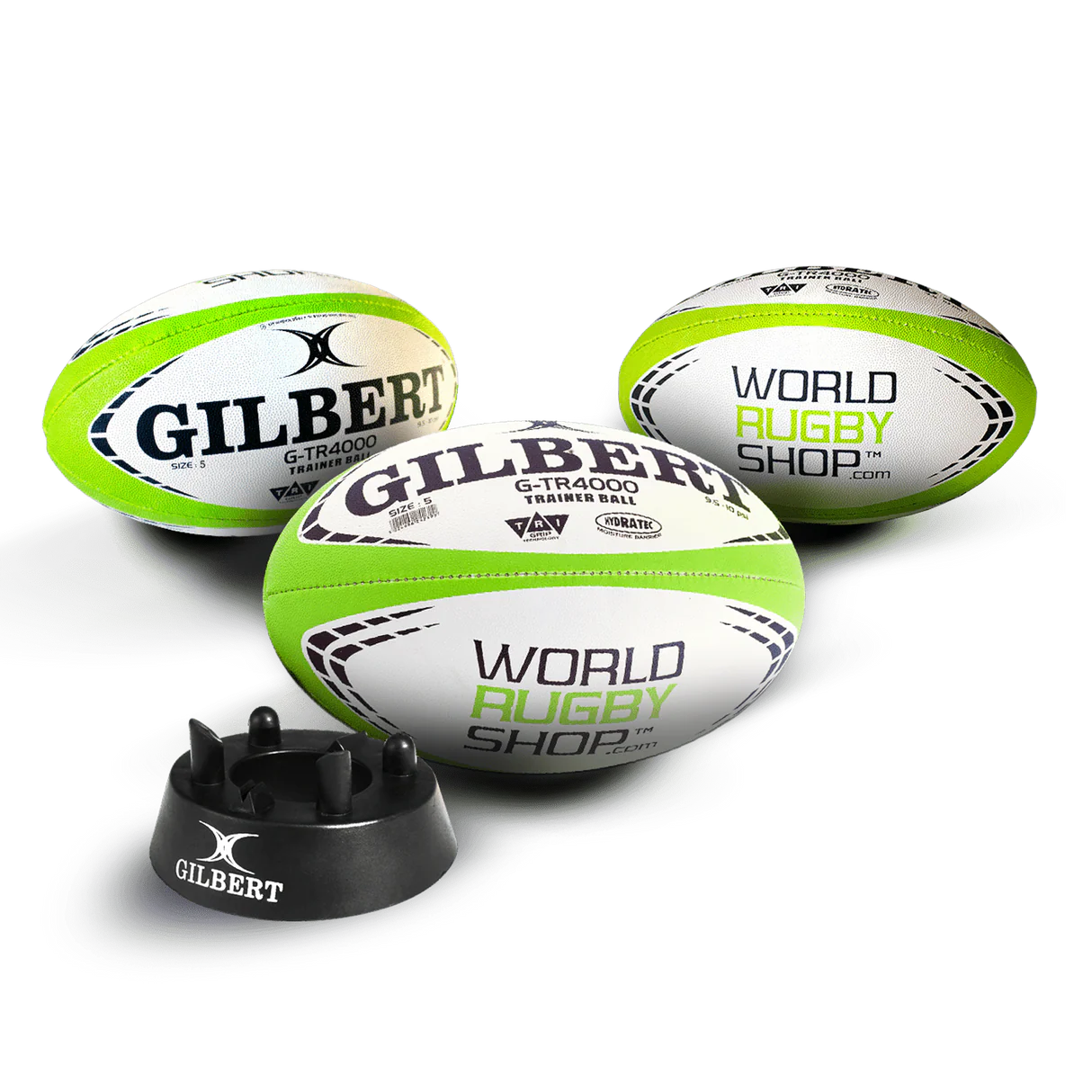 Gilbert WRS G-TR4000 Rugby Training Ball Size 5 Set of 3 + Kicking Tee