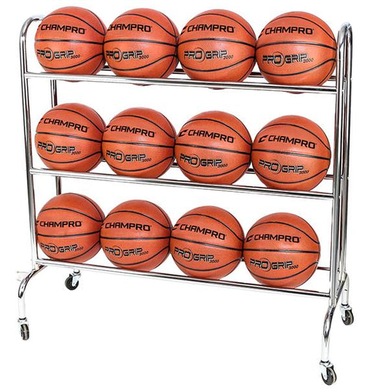 Rolling Basketball Ball Cart Storage Rack, 3 Rows/12 Ball Capacity